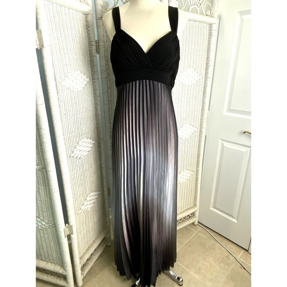 Betsy & Adam Dresses & Skirts - Betsy & Adam Black Silver Ombre Pleated Gown Metallic Empire Waist Dress 14
